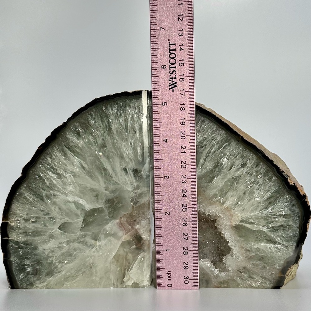 Crystal Bookends, Agate, Geode Center, White, Gray, Cream Layers (10+ lbs.) - Picture 5 of 14